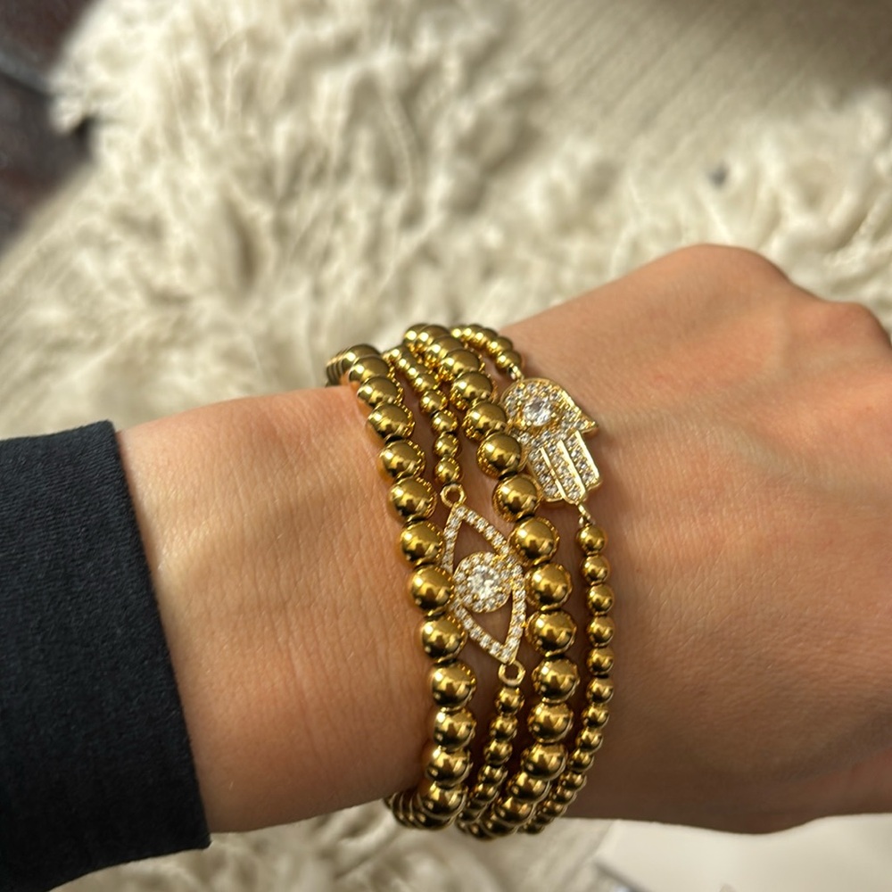 EYE CANDY LA Luxe Heena 4-Piece Hamsa & Evil-Eye
Beaded Bracelet Set NWT